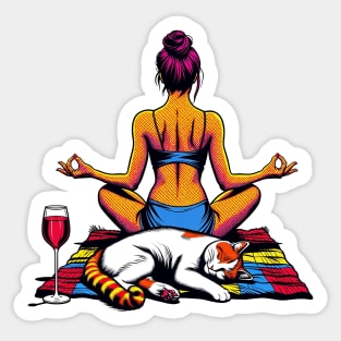 Woman Cat Wine Meditation Sticker